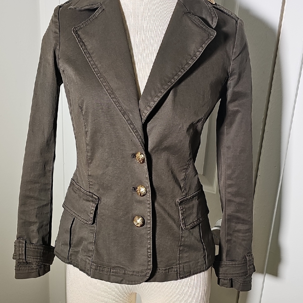 White House Black Market Green Military Style Gold Blazer. 00